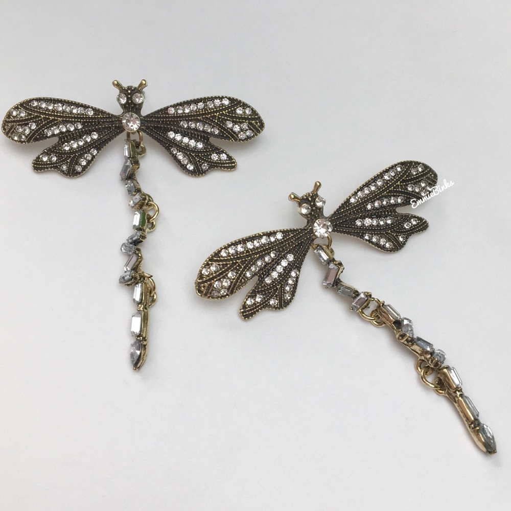 New Zara Sparkle Dragonfly Statement Earrings - Picture 4 of 16